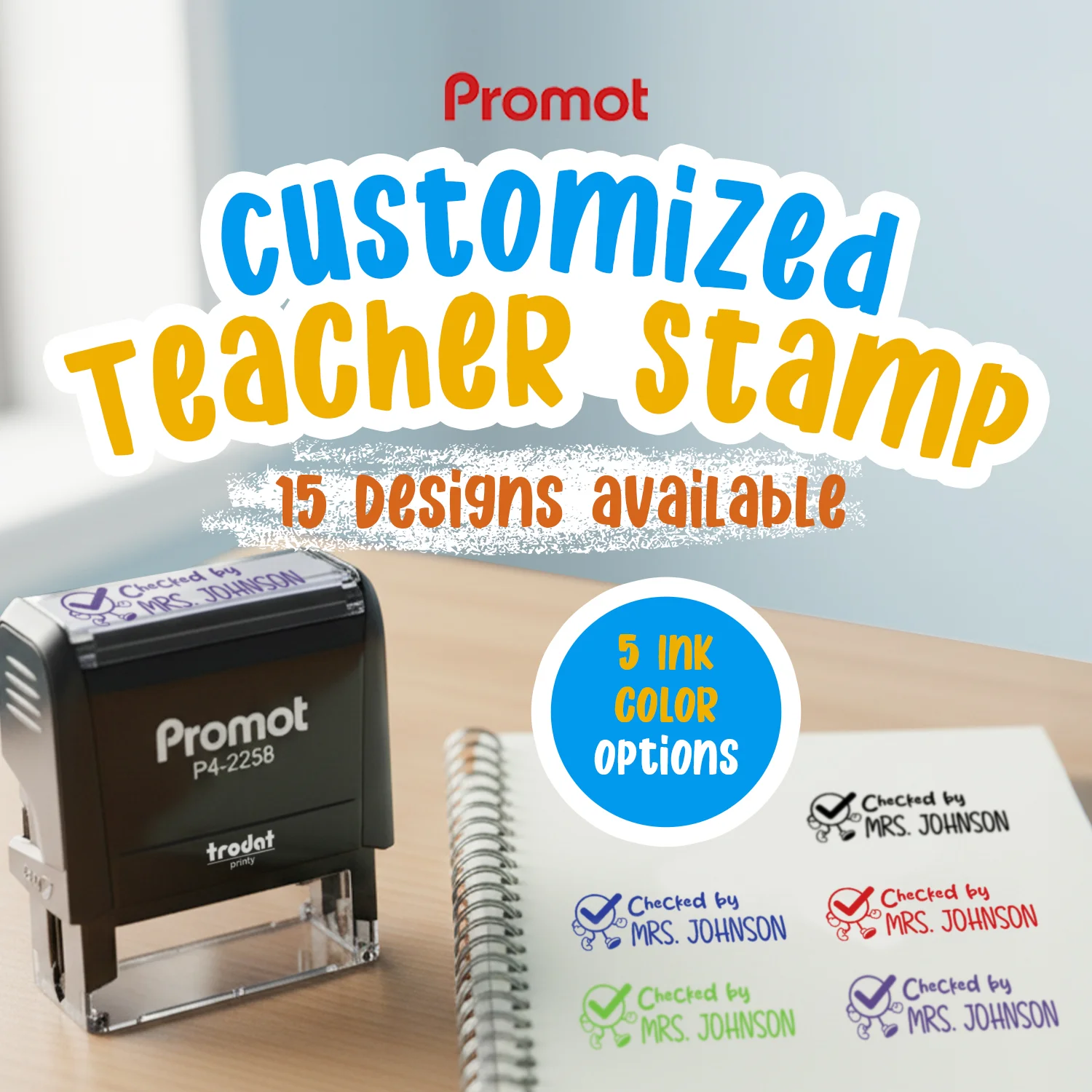Teacher Custom Rubber Stamp "Checked By" - Large